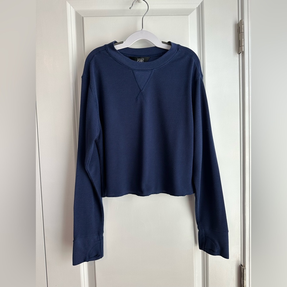 Athleta Girl Wander Waffle Top Navy Blue Size M/8-10